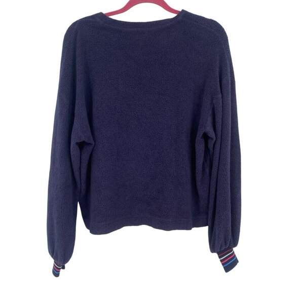 SUNDRY Size 1 / Small Faux Sherpa Striped Cuff Sweatshirt Midnight Blue NWT - Picture 2 of 11